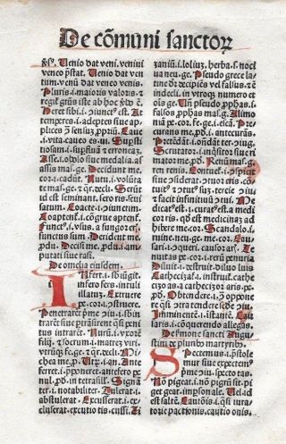 1 Leaf 1494 Incunabula Medieval Latin MAMMOTRECTUS & 5 Red Handwritten Letters 3