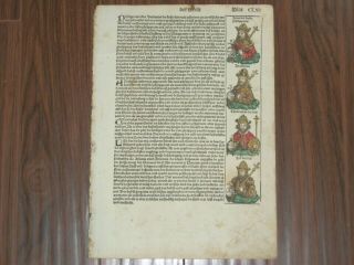 RARE Colored Nuremberg Chronicle Incunabula Leaf,  German Ed,  Page CLXI,  1493 3
