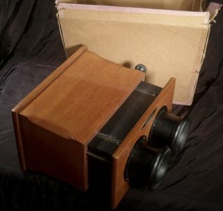 Antique Mahogany Stereo Viewer Stereoscope,  Boxed For Transparencies