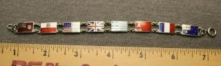 Vintage Wwii Allies Flag Sterling Silver Enameled 6 - 6 1/2” Inch Long Bracelet