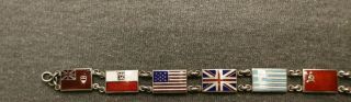 Vintage WWII Allies Flag Sterling Silver Enameled 6 - 6 1/2” Inch Long Bracelet 2
