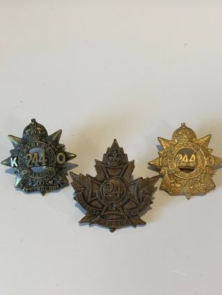 Ww1 Cef Canadian Officer Collar Badges 244th & 24th Victoria Rifles Of Canada