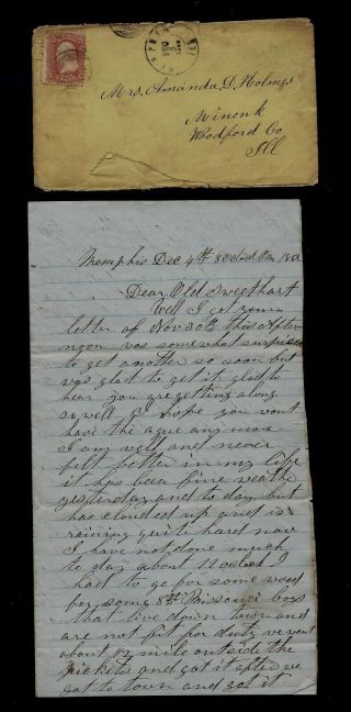 77th Illinois Infantry Civil War Letter From Memphis - Rebel Guerrillas Nearby