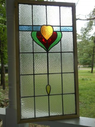 Pla - M - 135 Older Large Leaded Stain Glass Window F/england Reframed