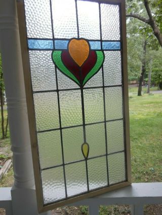 PLA - M - 135 Older LARGE Leaded Stain Glass Window F/England Reframed 9
