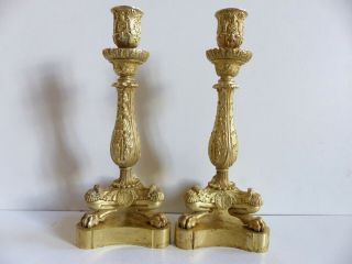 Antique French Early 19th C.  Bronze Candlesticks 1820 