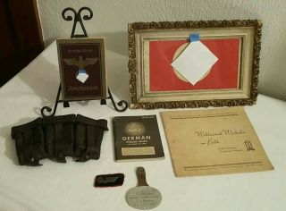 Ww2 German Military Items - Flag,  Dogtag,  Booklets,  Ammo Pouch