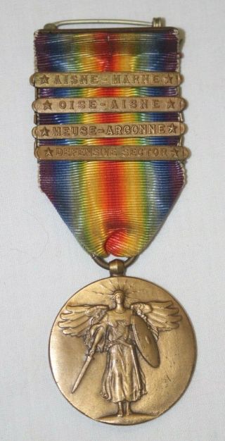 Vintage Ww I Victory Medal With Four Battle Bars