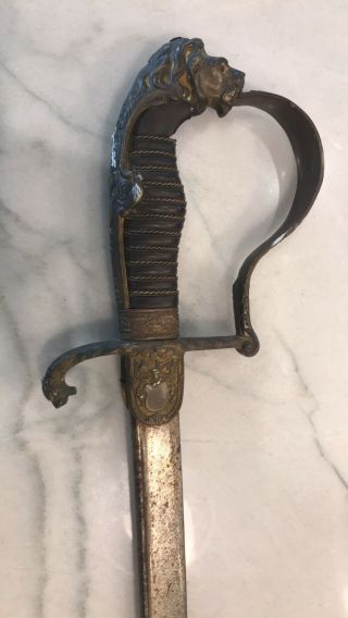 Antique Pre Ww1 German Damas Officers Presentation Engraved Lion Head Sword
