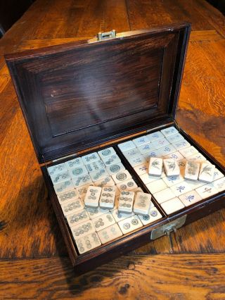 Vintage Boxed Mahjong Set 136 Tiles Bamboo And Bone.