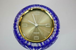 Vtg Desk Table Clock Bohemian Cut To Clear Cobalt Crystal Ball Germany Mcm