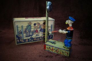 30s J.  Chein Popeye Heavy Hitter Vintage Tin Wind Up Toy Usa
