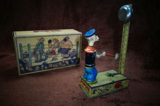 30s J.  Chein Popeye Heavy Hitter Vintage Tin Wind up Toy USA 2