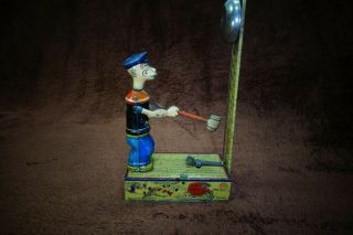 30s J.  Chein Popeye Heavy Hitter Vintage Tin Wind up Toy USA 3
