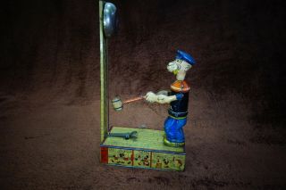 30s J.  Chein Popeye Heavy Hitter Vintage Tin Wind up Toy USA 5