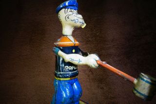 30s J.  Chein Popeye Heavy Hitter Vintage Tin Wind up Toy USA 7