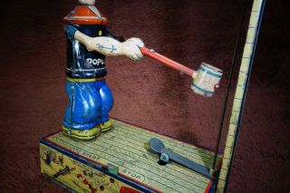 30s J.  Chein Popeye Heavy Hitter Vintage Tin Wind up Toy USA 8