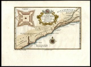 1752 Copper Engraved Hand Colored Detailed Map West African Slave Coast