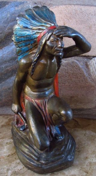 Antique Ruhl Armor Bronze Native American Indian Sculpture Statue Chief Figure