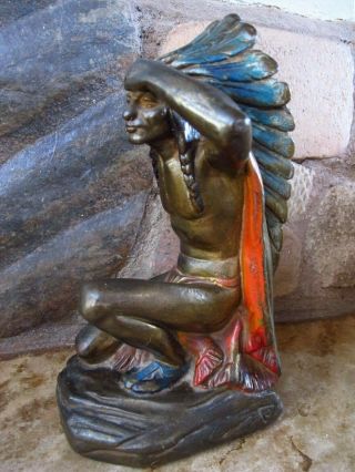 Antique RUHL Armor Bronze Native American Indian Sculpture Statue Chief Figure 7