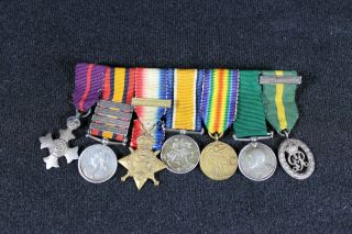 British Boer War South Africa 7 Place Mini Medal Bar Mbe,  4 Bar Ww1 1914 Exc B47