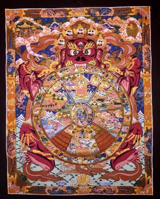 Masterpiece Handpainted Tibetan Wheel Life Thangka Painting Chinese Ab