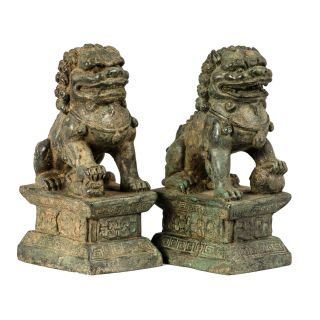 19th Century Antique Chinese Guardian Lions Foo Dogs Imperial Lions - 16cm/6 "