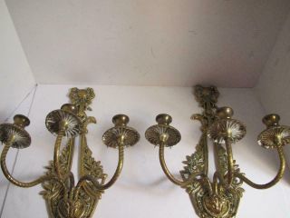 Vintage Antique Gold Brass Wall Sconces Candle Holders Ornate 6 Arms