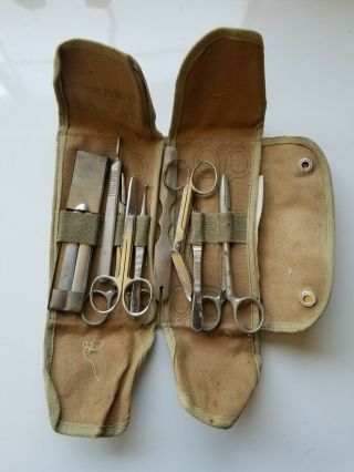 OLD ANTIQUE WW2 SURGEON ' S KIT - SURGICAL TOOLS - CANVAS BAG IDENTIFIED 3