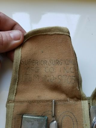 OLD ANTIQUE WW2 SURGEON ' S KIT - SURGICAL TOOLS - CANVAS BAG IDENTIFIED 6