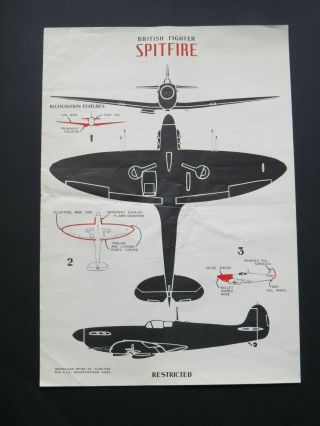 1942 14 " X 20 " Aaf Aircraft Id Poster - British Spitfire Fighter