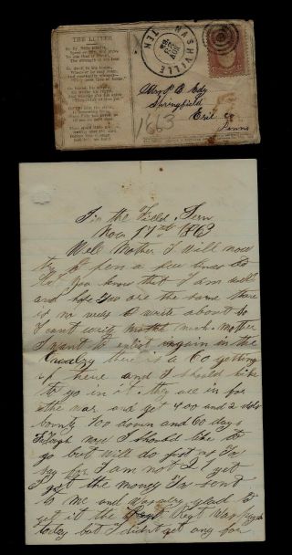 111th Pennsylvania Infantry Civil War Letter Written " In The Field Tennessee "