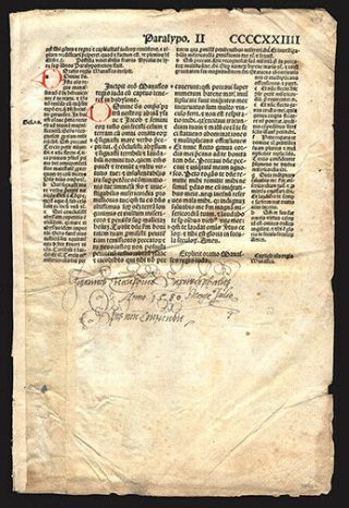 The Closing Chronicles Contemporary Annotations 1497 Large Incunable Bible Leaf
