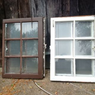 Four Antique Vintage Double Hung Wood Sash Window Glass Lite Pane