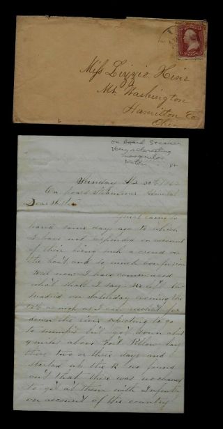 39th Ohio Infantry Civil War Letter - On Ohio River Steamer - Great Content