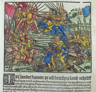 1514 Livy - Post Incunabula Woodcut - Xanthippus In Battle - Hand Coloured