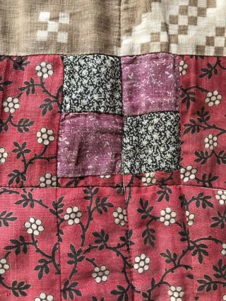 Antique Handmade ALL CALICO Doll’s Quilt Brown Black Textile AAFA 2