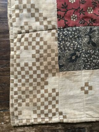 Antique Handmade ALL CALICO Doll’s Quilt Brown Black Textile AAFA 3