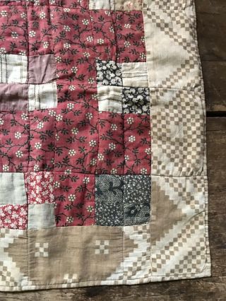 Antique Handmade ALL CALICO Doll’s Quilt Brown Black Textile AAFA 5
