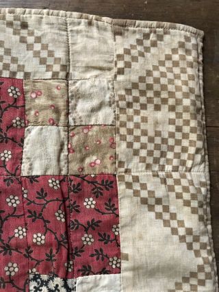 Antique Handmade ALL CALICO Doll’s Quilt Brown Black Textile AAFA 7
