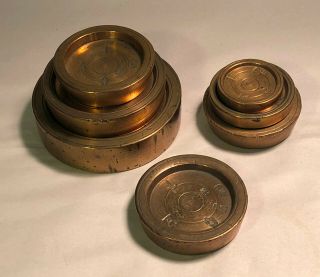 7 Antique Brass Nesting Scale Weights See Pictures