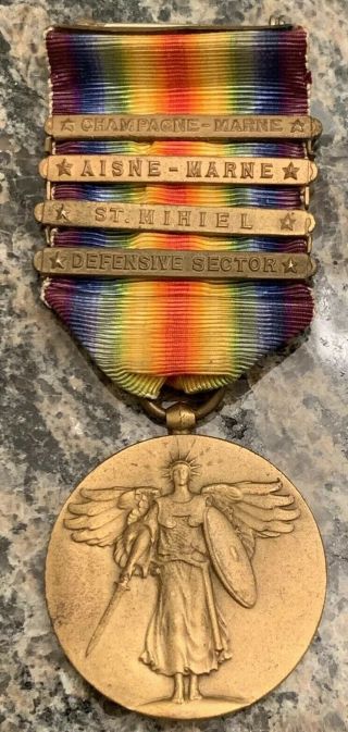 Us Ww1 Victory Medal With 4 Campaign Bars.  The Great War For Civilization