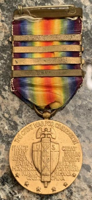 US WW1 Victory Medal with 4 campaign bars.  The great war for civilization 2