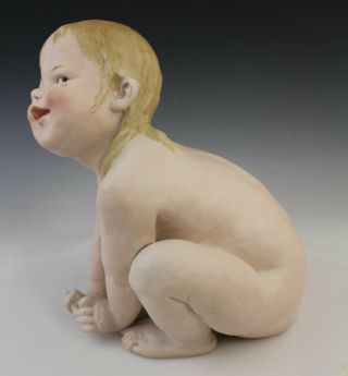 Antique Stamped Bisque Porcelain Naked Playful Baby Girl Figural Statue Figurine 3