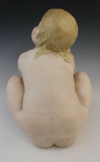 Antique Stamped Bisque Porcelain Naked Playful Baby Girl Figural Statue Figurine 5