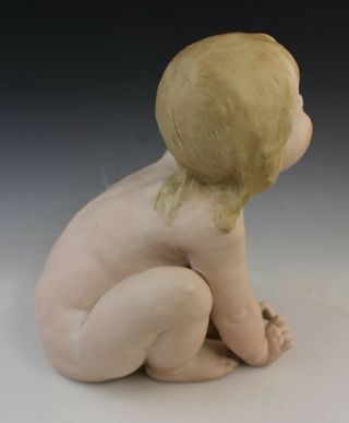 Antique Stamped Bisque Porcelain Naked Playful Baby Girl Figural Statue Figurine 6