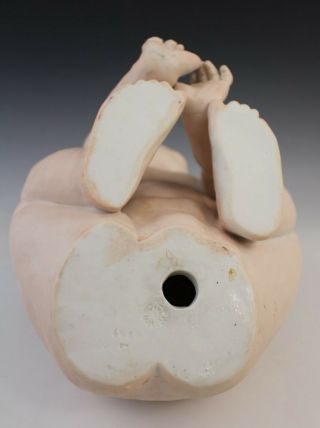Antique Stamped Bisque Porcelain Naked Playful Baby Girl Figural Statue Figurine 7