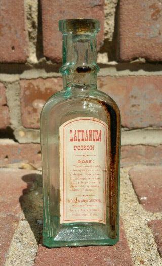 Antique Steelman & Archer Laudanum Poison Apothecary Bottle Philadelphia Pa