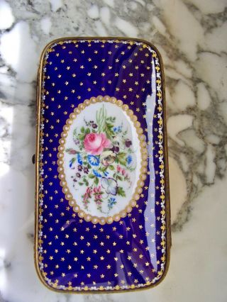 ANTIQUE XIX C.  Victorian enameled porcelain ornate floral CIGARS CIGARETTE CASE 7