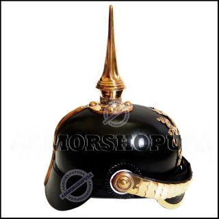 Prussian Helmet German Leather Pickelhaube Helmet with Brass Chinstrap,  exp ship. 4
